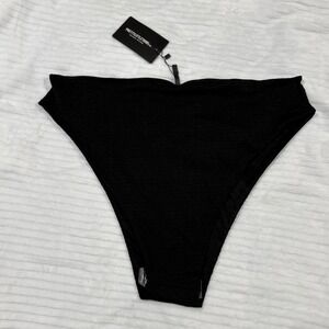 PrettyLittleThing Black Crinkle High Waisted High Leg Bikini Bottoms Plus 20